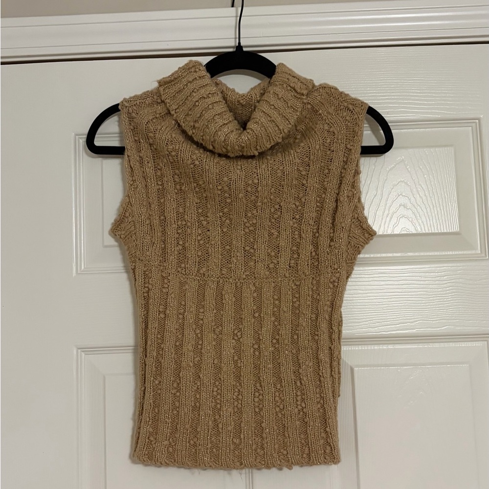 Silence + Noise Ribbed Tan Cowl Neck Sweater